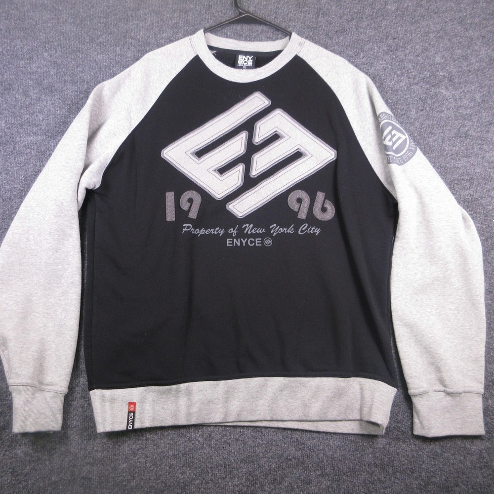 Y2K Enyce Sweatshirt Mens XL Black Gray 1996 Logo Fleece Crewneck Pullover